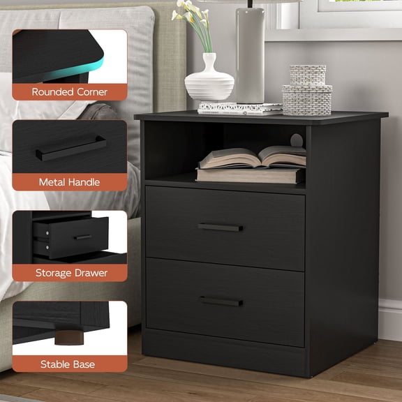 Kadyn Wooden Sofa End Table Set, Waterproof Stain Resistant Accent Cabinet for Apartment, Hallway and Guest Suite, Black
