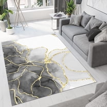 Modern Gray White Marble Area Rugs, Light Luxury Gold Foil Lines Indoor Rug, Soft Non Slip Machine Washable Carpet For Kids Teen Girls Boys Living Room Bedroom Office