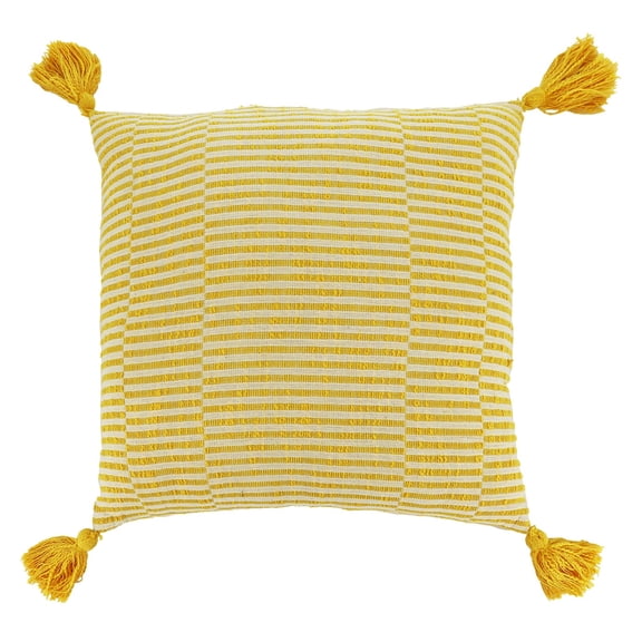 Ashland 18" x 18" Yellow Pillow with Tassels , Summer Home Decor