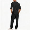 thumbnail image 6 of Havenre Men's 2 Piece Textured Sets Lightweight Casual Elbow-Length Sleeve Lapel Collar V Neck Shirts and Elastic Waist Beach Pants with Pockets Summer Vacation Outfits Black L, 6 of 10