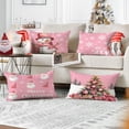 thumbnail image 2 of Set of 4 Christmas Pillow Covers 12x20 Inch Merry Christmas Pillow Cases Velvet Christmas Throw Pillow Covers Cute Pink Xmas Holiday Outdoor Couch Sofa Cushion Covers (Lumbar), 2 of 6
