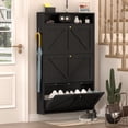 thumbnail image 7 of Marcree 3 Flip Drawer Shoe Cabinet, Narrow Shoe Holder for Entryway, Slim Front Door Shoes Storage, Hallway Cabinet with Open Top Shelf, Space-Saving Wall-Mounted Cabinet for Shoes, Black, 7 of 7