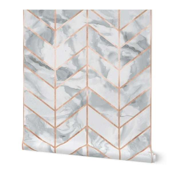 Wallpaper Roll Rose Gold Look Marble Herringbone Geometric