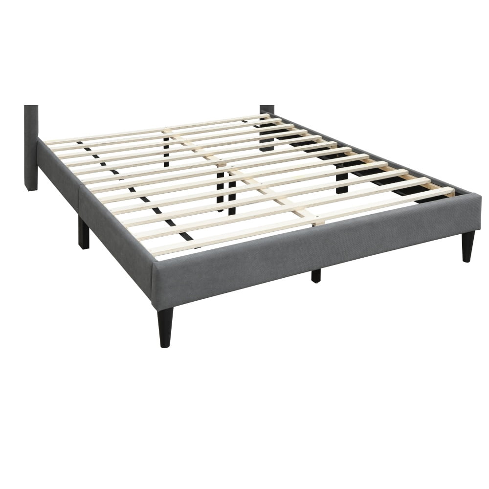 Tcbosik Upholstered Platform Bed Queen Size, Bed Frame with Button Tufted Button Wingback Headboard, No Box Spring Needed, Gray