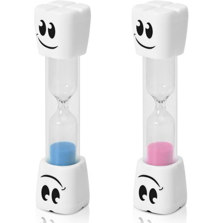 TeacherFav 2 Minute Toothbrush Sand Timer for Kids -Set of 2 Small Blue and Pink Smiley Hour Glass (2 Minute Smily Tooth-2 Pack)