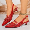 thumbnail image 4 of Kitten Heels for Women Pointed Toe Pumps Low Heel Slingback Heels with Buckle Dress Shoes for Dating Party Working Red 39, 4 of 6