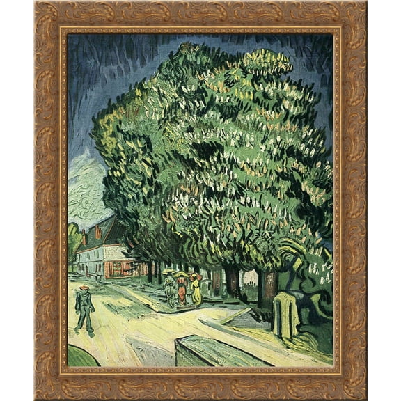 Chestnut Trees in Blossom 24x20 Gold Ornate Wood Framed Canvas Art by Vincent van Gogh
