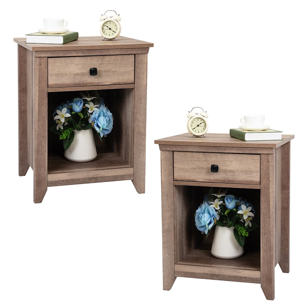 Kadyn Bedside Cabinets with Drawers for Nursery, Closet, Retro Nightstand End Table Bedside Table for Sofa Couch, Small Spaces Bedside Cupboard for College Dorm, Light Brown-2PCS