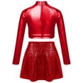 thumbnail image 2 of Haitryli Kids Girls Hip Hop Jazz Latin Dance Outfit Sequin Long Sleeve T-Shirt Crop Top with Skirt Set for Competition Red 8, 2 of 3