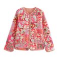 thumbnail image 4 of HH TRAF Otoño Mujer Estampado Empalme Cuello Redondo Chaqueta Algodón Abrigo Un Solo Pecho Manga Larga 3 Colores Cálido Bolsillo Chaqueta Superior Mujer, 4 of 5