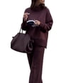 thumbnail image 2 of Ensembles d'Hiver Décontractés Deux Pièces pour Femmes Chandail en Molleton Col Rond Pantalon Grand Ample Survêtement Tricoté Tenues d'Automne Rouge Profond L, 2 of 8