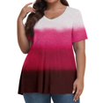 thumbnail image 2 of TQWQT Womens Plus Size Summer Tops Sexy Plus Size Tops Gradient Print V Neck Plus Size Tops Short Sleeves Dressy Casual Tee Shirts Loose Fit Clothes for Women Red 3XL, 2 of 6