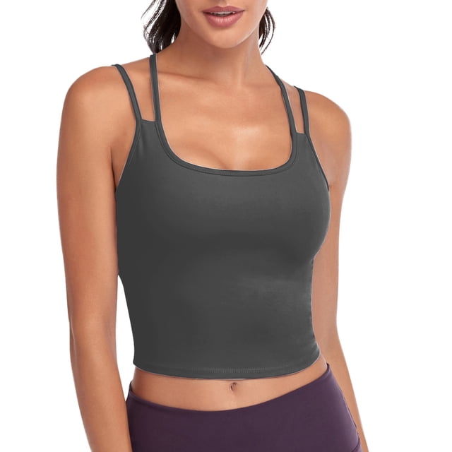 Camisola 2 en 1 para mujer Sujetador deportivo Almohadilla extraíble Tirantes cruzados Chaleco