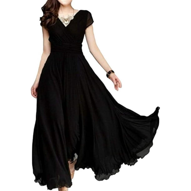 Discountstore145 Vestido largo para mujer, otoño, invierno, elegante, color liso, cuello en V, manga corta, parte delantera cruzada, cintura ajustada, para cóctel, fiesta, para boda de noche Xishao ropa
