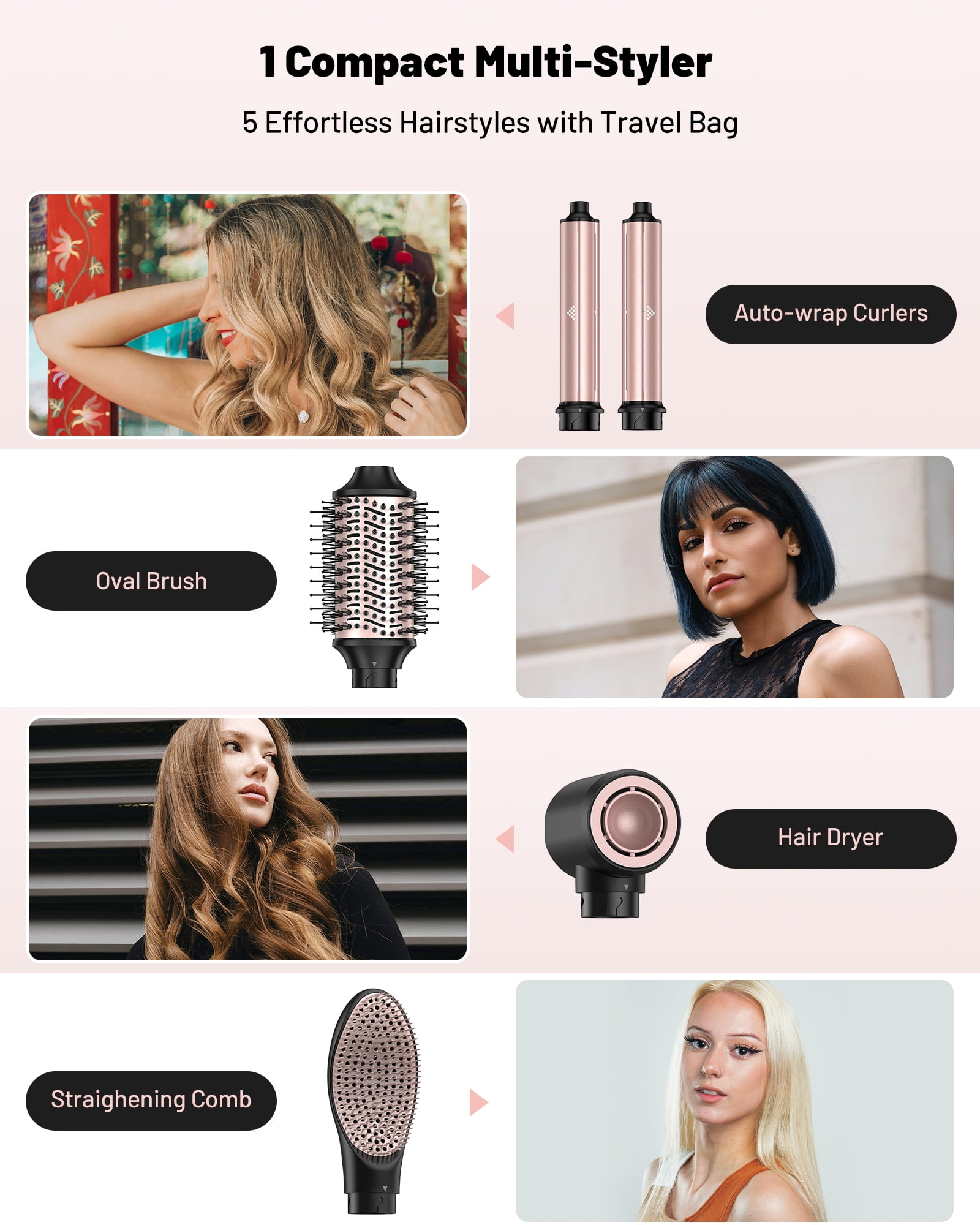 5 in 1 Professional Hot Air Styler Dual Voltage Hair Dryer Brush