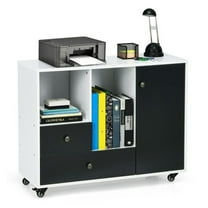 Rolling Filing Cabinet with Drawers, White & Black - Mobile Office Storage, Printer Stand, Side Cabinet