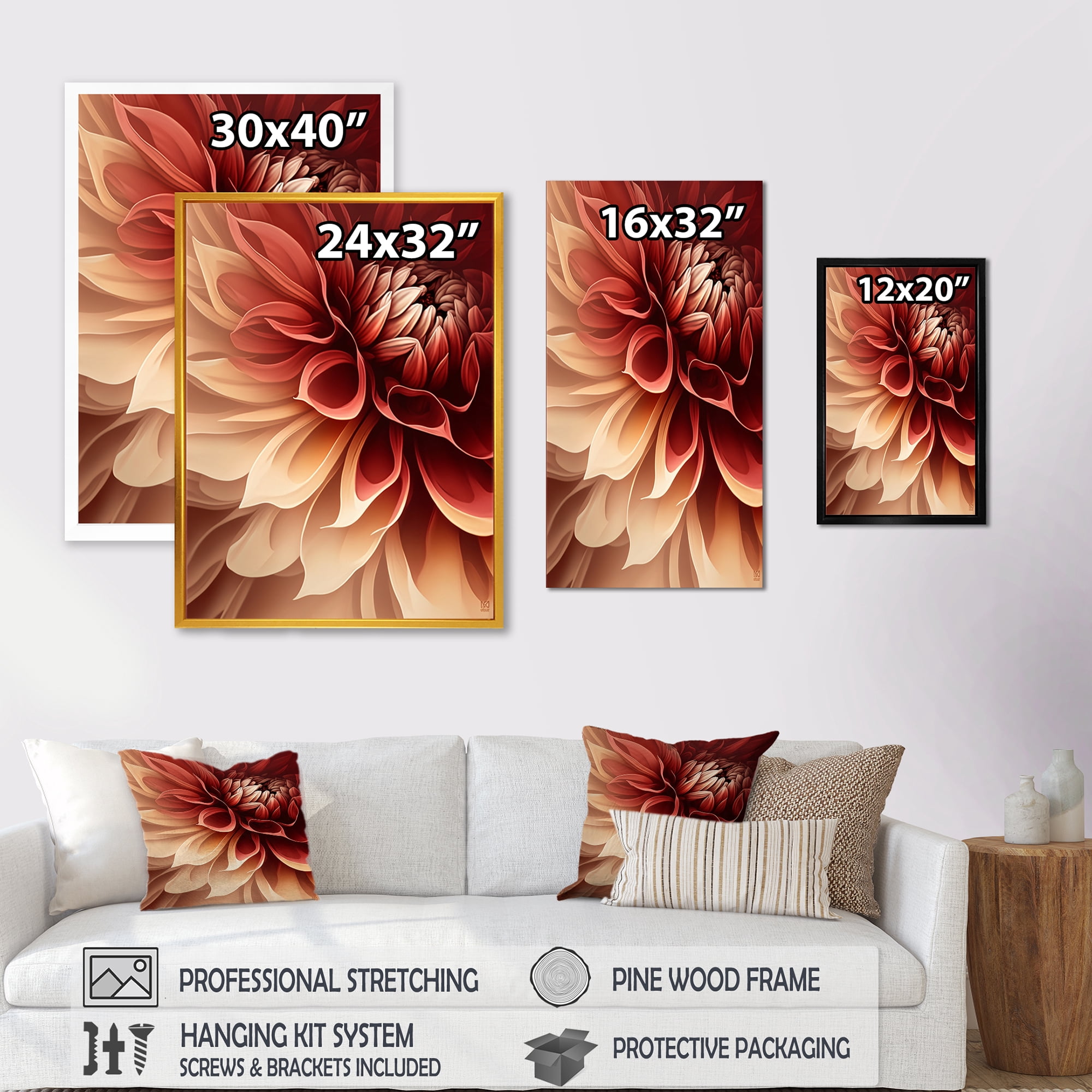 Designart Orange Dahlia Flower IV Canvas Wall Art
