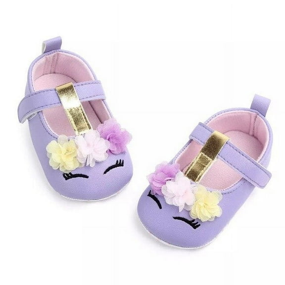 Baby Girl's Purple Unicorn Ballerina Flats 6-12M Size 2