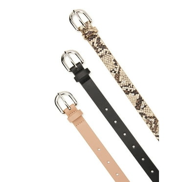 Madden NYC Women's 3 for 1 Belt Set, Black/Tan/Snake Print