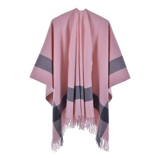 Châles Wraps pour Femmes à Carreaux Châles Wraps Ouvert Poncho Cape Chandails Surdimensionnés Cardigan Décontracté Châles pour l'Automne Hiver Wraps