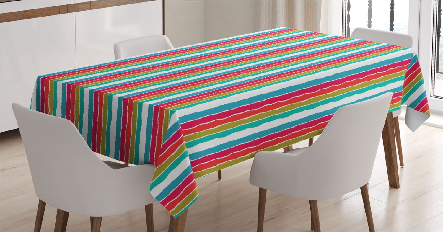 Patterned Table Paper Pinstripe Tablecloth, Vertical Wide Colorful Lines with Torn Paper ...