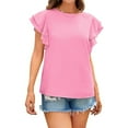 thumbnail image 3 of Youyipin Womens Tops Ruffle Short Sleeve Cute Crew Neck Bacis T Shirts Casual Blouses Summer Tops For Women, 3 of 8