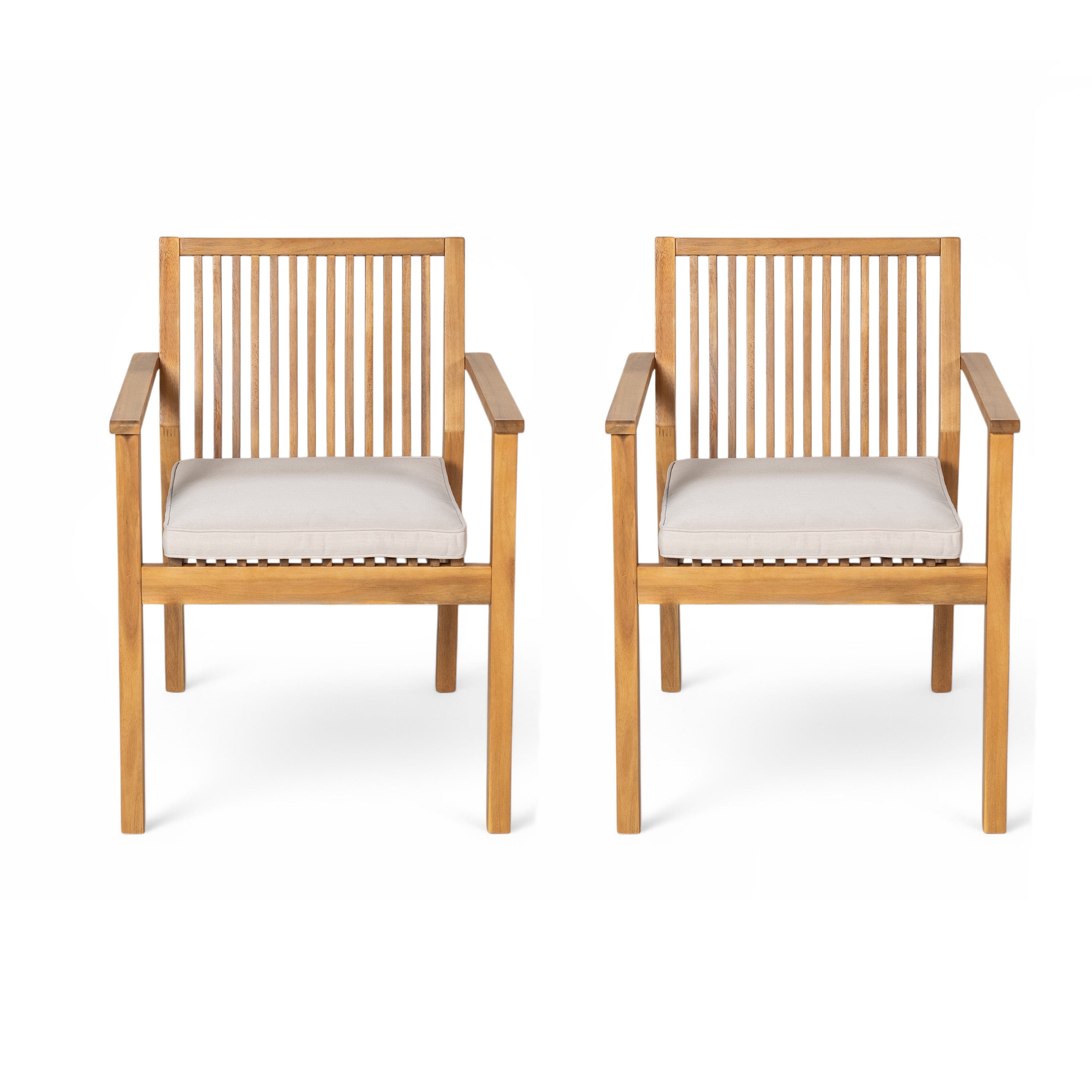 Euroco 2-Piece Outdoor Dining Chair Set with Waterproof Cushions, Acacia Wood Armchairs for Patio, Garden, or Balcony