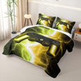thumbnail image 3 of meiyoeat Neon Lightning Gaming Bed Spread Queen for Boys Girls, Electric Gamer Queen Coverlet Set, Yellow Green, 3 Pieces 1 Quilt and 2 Pillowcases, 3 of 7