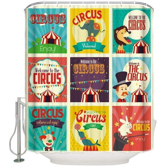 JOOCAR Cartoon Circus Shower Curtain 72x72 Inch, Shower Curtain Liner, Shower Curtains for Bathroom, Showers Stall & Clawfoot Tub, Bathroom Accessories
