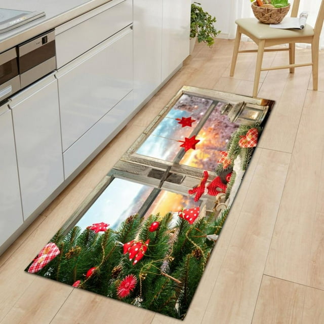 Christmas Doormat NonSlip Kitchen Mat Runner Rug Set Doormat Happy