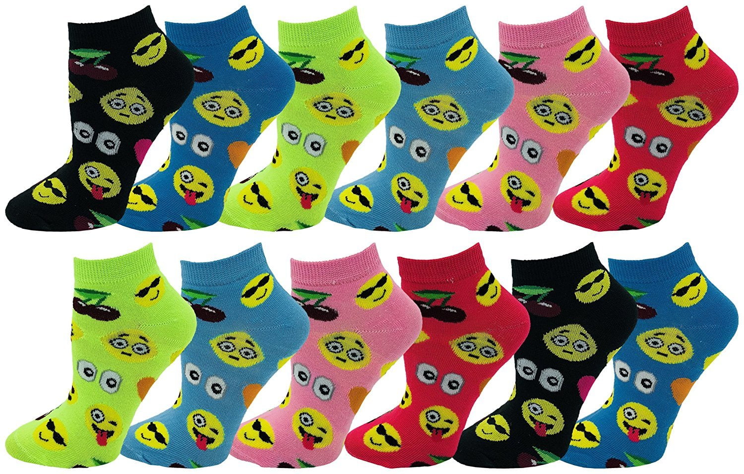 Emoji Socks, 12 Pairs, Womens or Girls, Fun Cute Crew or Ankle Sock ...