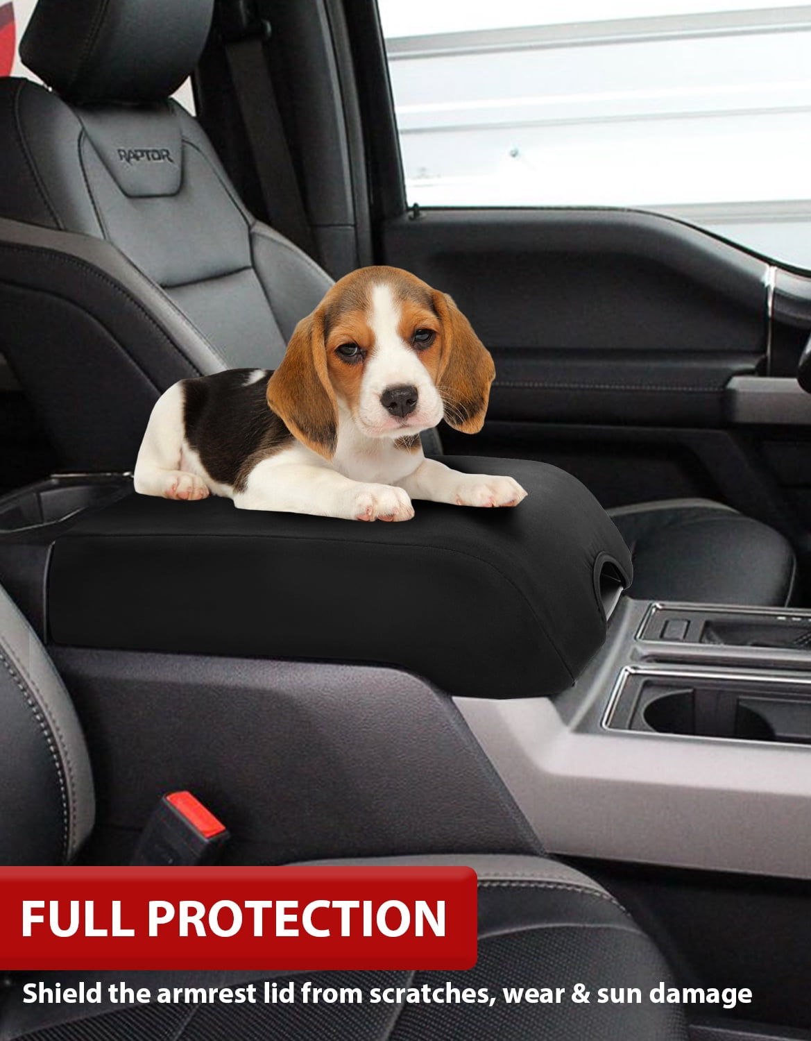 KBH Center Console Cover for Ford F150 2015-2020, 2017-2022 F250 F350 F450, 2018-2024 Expedition Interior Accessories, Middle Console Lid Armrest Cover Protector, Washable Fabric Black