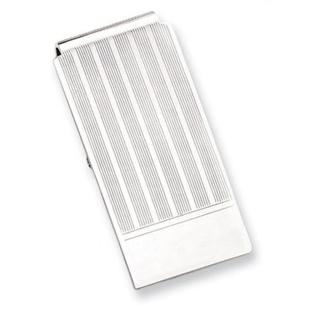 Rhodium-plated Etched Lines Hinged Engravable Money Clip