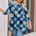 thumbnail image 4 of TQWQT Women's Plus Size Tops Fashion Womens 5x Blouse Crewneck Floral Print Long Sleeves Tee Dressy Casual Tee Shirts Women Loose Fit Clothes Blue XL, 4 of 4