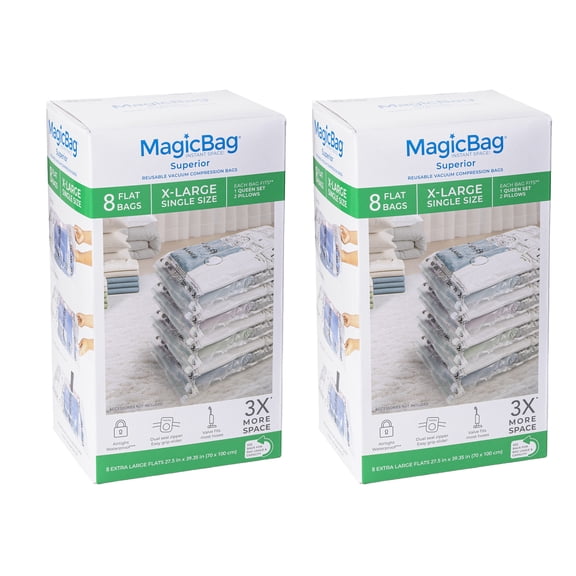 MagicBag X-Large Vacuum Storage Bags, 16 Pack Flat Compression Bags for Bedding, Space Saving & Airtight