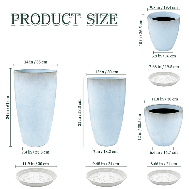 Fiason 4-Pack Tall Planters, Light Blue Speckled Ceramic photo 2