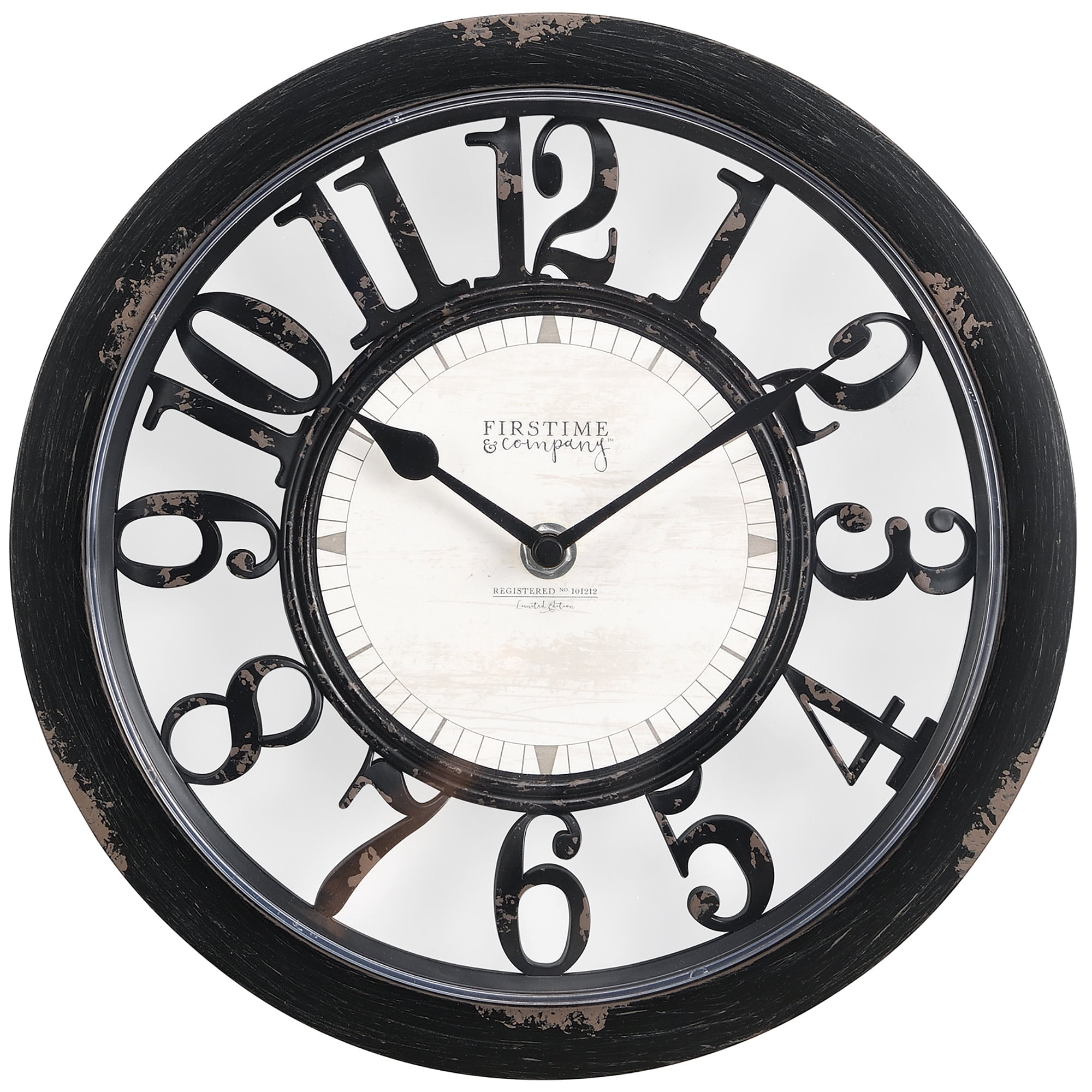 FirsTime & Co. Black Antique Contour Wall Clock, Farmhouse, Analog, 10 x 2 x 10 in