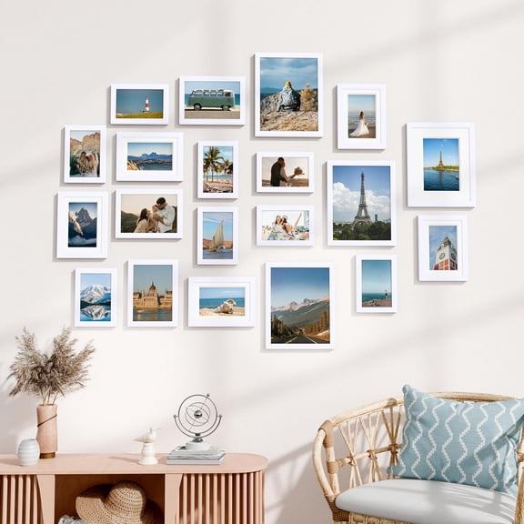 White Gallery Wall Frame Set 20 Pieces 4 x 8x10, 8 x 5x7, 8 x 4x6 Frames Picture Collage Decorative Accent for Wall or Tabletop