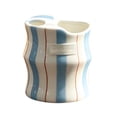 thumbnail image 2 of Ceramic Mug with Sip Hole, Simple 10oz Ceramic Coffee Cup with Straws, Retro Hand Painted Striped, for Iced Coffee Tea Latte Espresso, Kitchen Dining Travel, 2 of 8