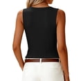 thumbnail image 4 of Stichou Womens 2026 Summer V Neck Tank Tops Henley Button Spring Summer Sleeveless Lace Trim Ribbed Knit Casual Going Out Cami Shirts Black XL, 4 of 5