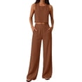 thumbnail image 3 of Women's 2026 Cotton Gauze Linen 2 Piece Set Sleeveless Crop Tank Top and Wide Leg Pants Casual Summer Outfit Coffee L, 3 of 4