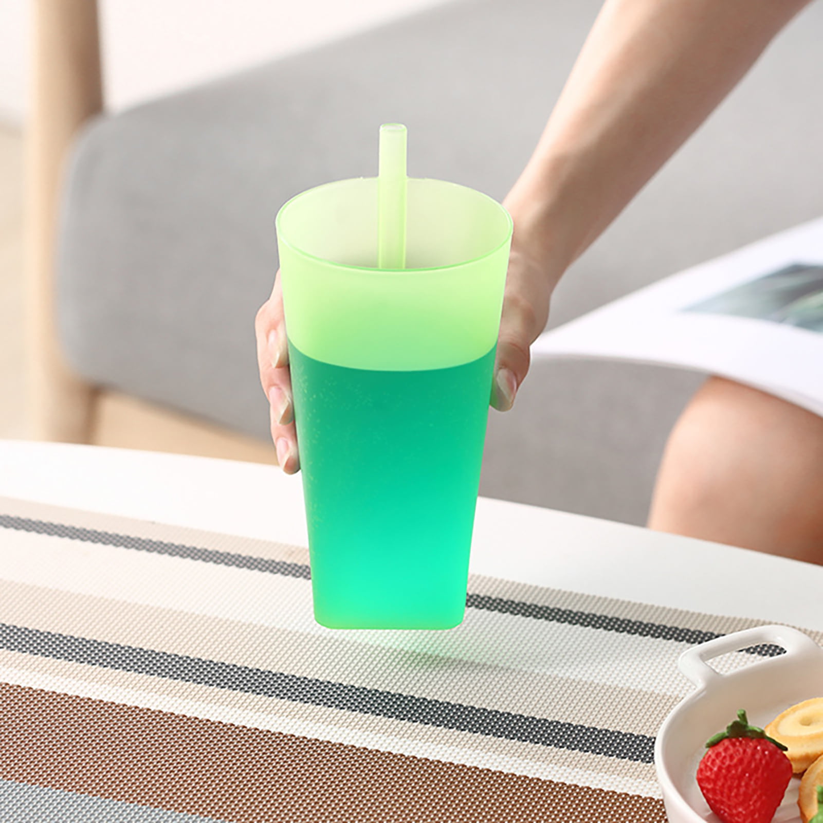 8 Plastic Cup with Built in Straw Sip Dishwasher Safe Assorted Colors Drink Kids
