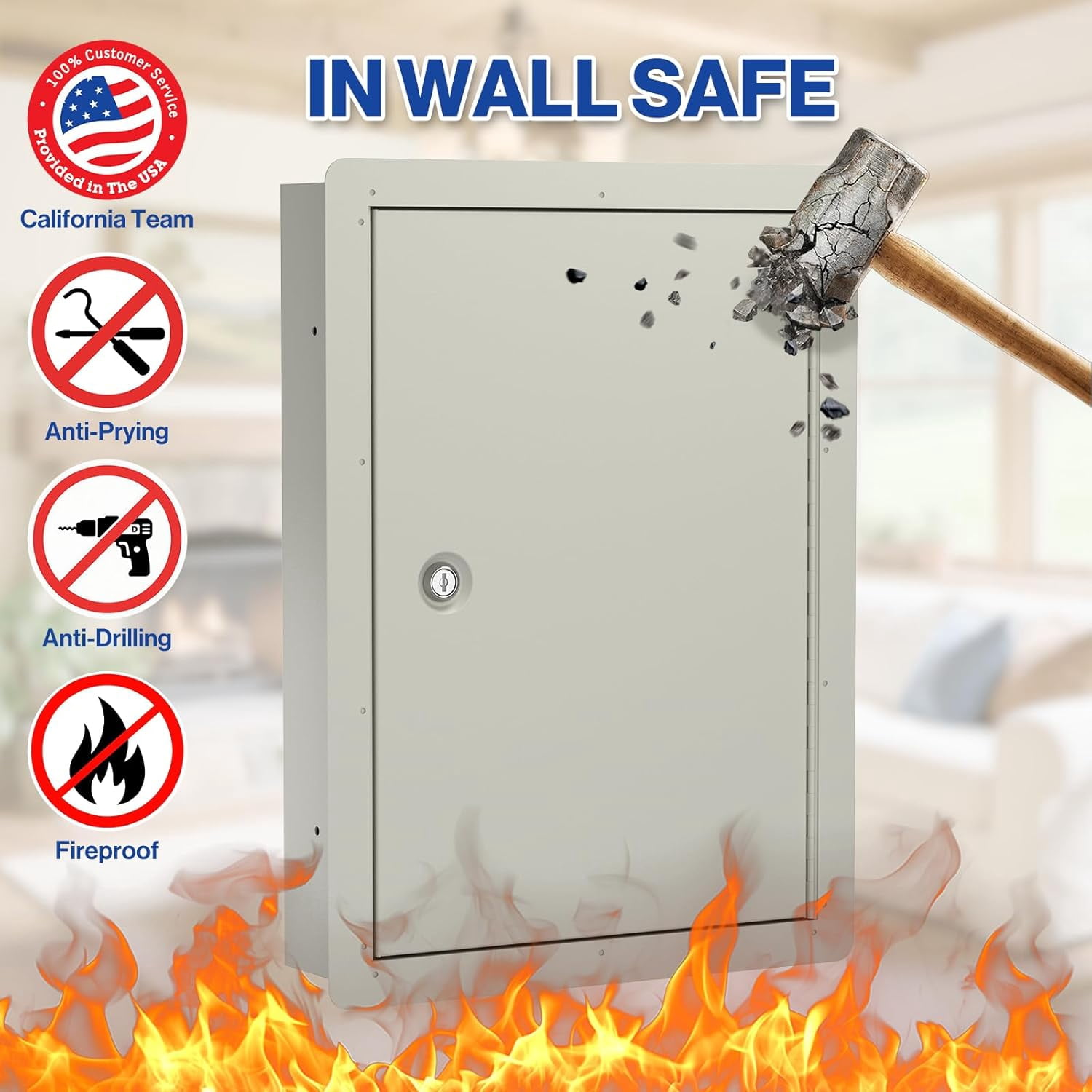 POCHAR In Wall Safe with Key Lock - Hidden Wall Safes Between the Studs for Money Jewelry Cash and Valuables at Home, Business (21" Height)