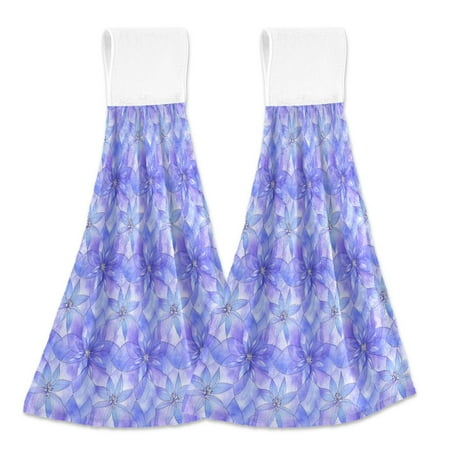 

2pcs Kitchen Hanging Towels Bathroom Hanging Towels Velcro Soft Hand Towel Absorbent Tie Towels for Kitchen Toilet Tea Bar Washcloth Decor Blue Blooming Flowers