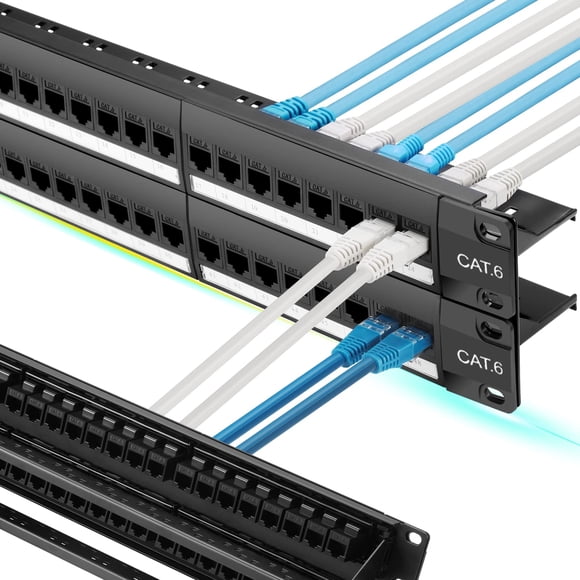 Rapink 48 Port Cat6 Patch Panel with Inline Keystone 10G Support, Pass-Thru Coupler UTP 19-Inch, Removable Back Bar, 1U Network for Cat6, Cat5e, Cat5