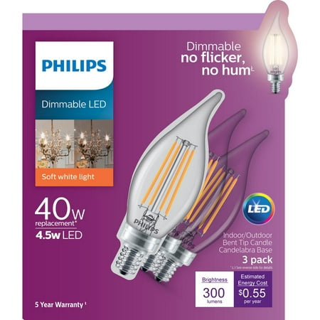 Philips 40-Watt Equivalent B11 Dimmable LED Bent Tip Candle Light Bulb Soft White