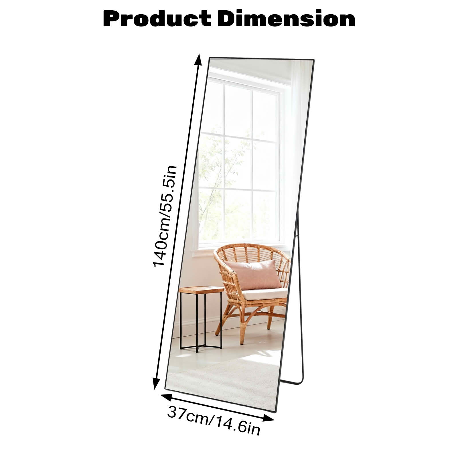 MAYEERTY 56"x15" Rectangle Full Length Mirror, Full Body Standing Floor Mirror for Bedroom，Black
