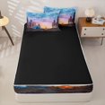 thumbnail image 4 of Manfei Watercolor Starry Camping Pattern Zipper Full Size Comforter Sets with Fitted Sheet and 2 Pillowcases,Forest Night Tent Print Zipper Bedding Set,Blue Purple,Reversible, 4 of 7