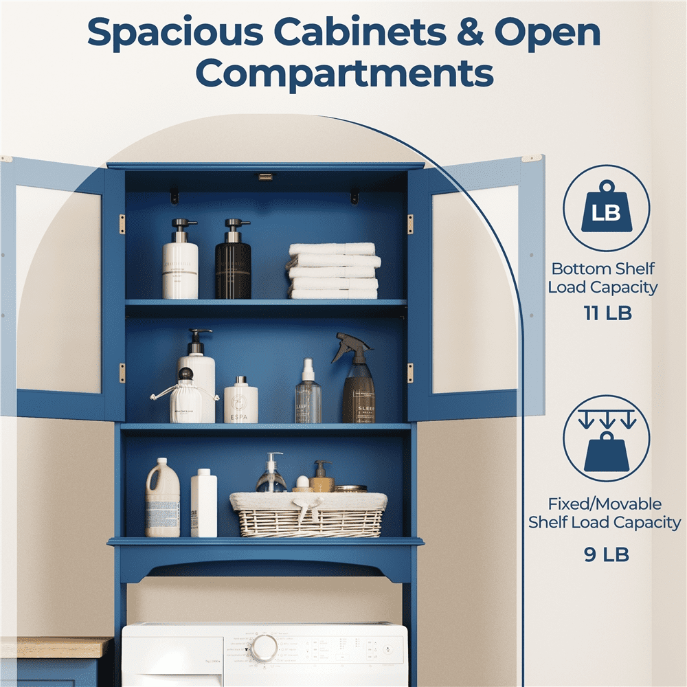 Renwick Free-Standing Toilet Storage Cabinet Bathroom Storage Rack with Open Shelf, Navy Blue