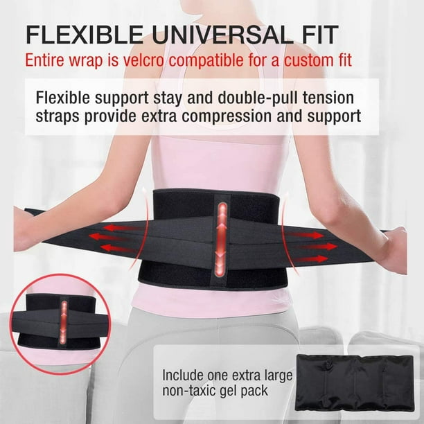 Ice Pack for Lower Back Pain Relief - Hot Cold Back Brace - for Lumbar,  Waist, Abdomen, Hip Back Injuries - Relieve Sciatica, Coccyx, Scoliosis  Herniated Disc - Back Support Belt for